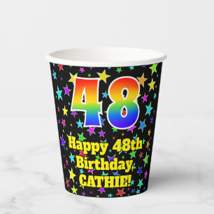 48th Birthday: Fun Stars Pattern and Rainbow 48 Paper Cups