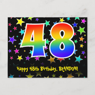 48th Birthday: Fun Stars Pattern, Rainbow 48, Name Postcard