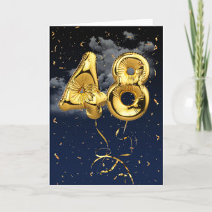 48th Birthday Gold Mylar Balloon and Confetti Card