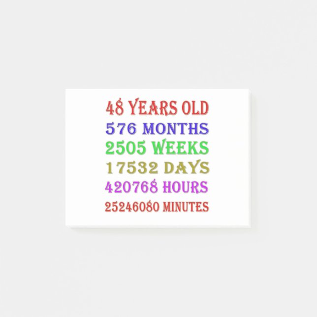 48th Birthday Milestones Post-it Notes (Front)