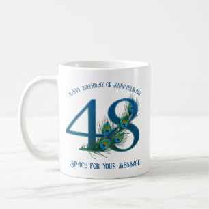 48th Birthday Or Anniversary Peacock Feather Coffee Mug