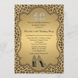 48th,Birthday Party 48th,Cheetah High Heels Shoes Invitation