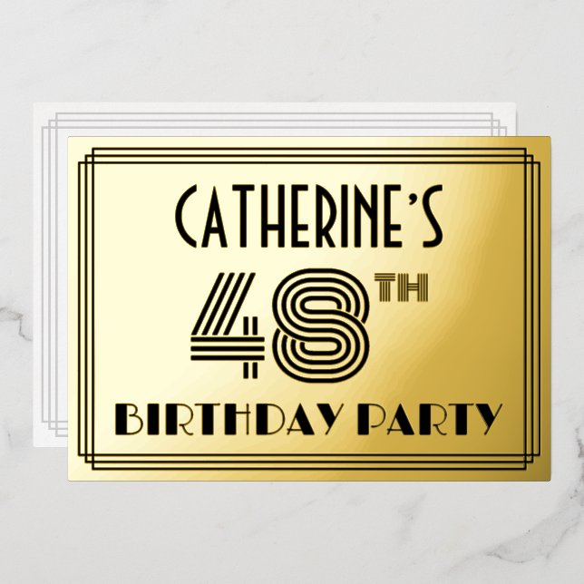 48th Birthday Party — Art Deco Style “48” & Name (Front/Back)