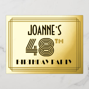 48th Birthday Party ~ Art Deco Style “48” + Name Foil Invitation Postcard