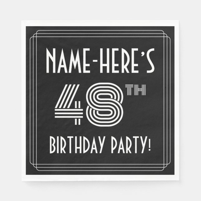 48th Birthday Party: Art Deco Style + Custom Name Napkin (Front)