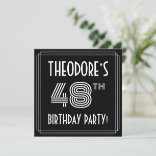 48th Birthday Party: Art Deco Style w/ Custom Name Invitation