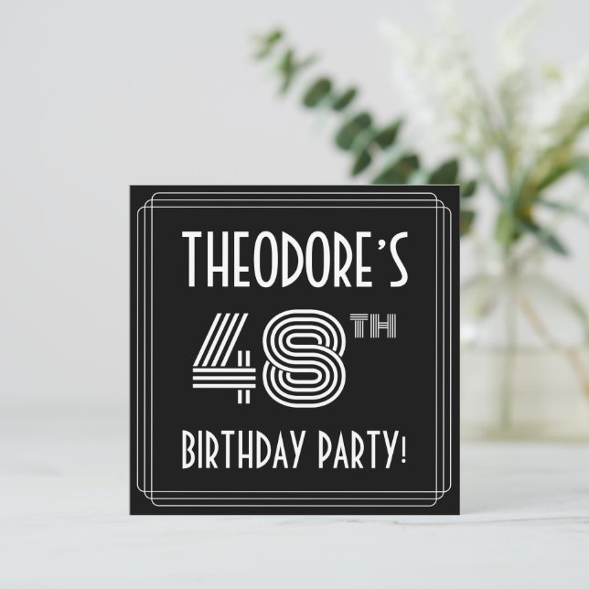 48th Birthday Party: Art Deco Style w/ Custom Name Invitation (Standing Front)
