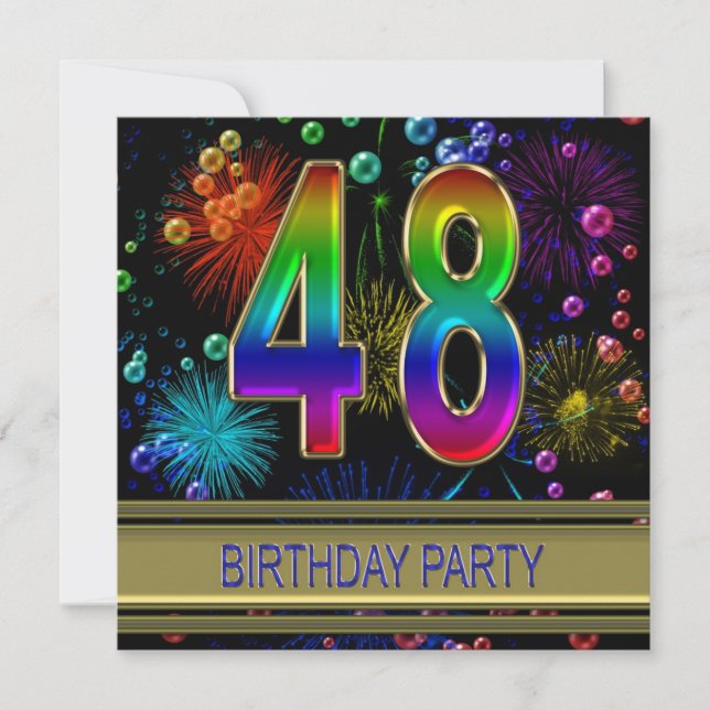 48th Birthday party Invitation with bubbles (Front)