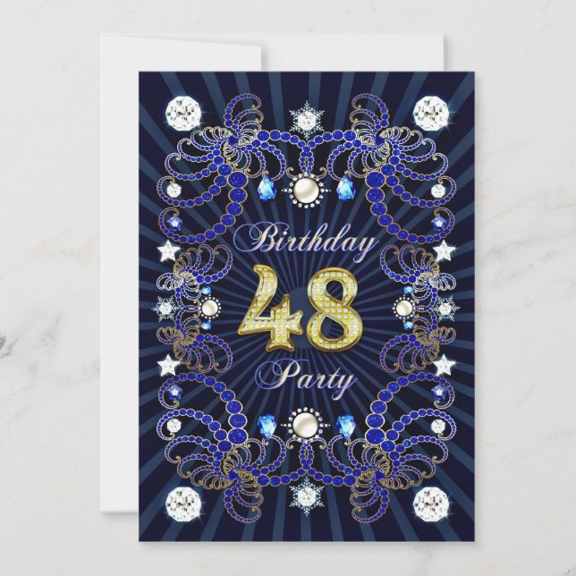 48th birthday party invite with masses of jewels (Front)