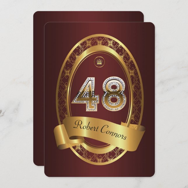 48th,birthday party woman man,elegant colour invitation (Front/Back)