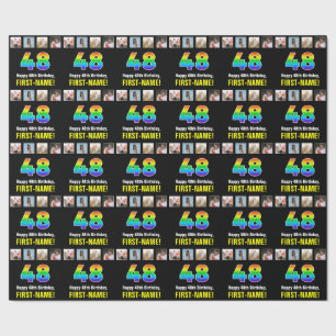 48th Birthday: Rainbow “48“; Custom Photos & Name Wrapping Paper