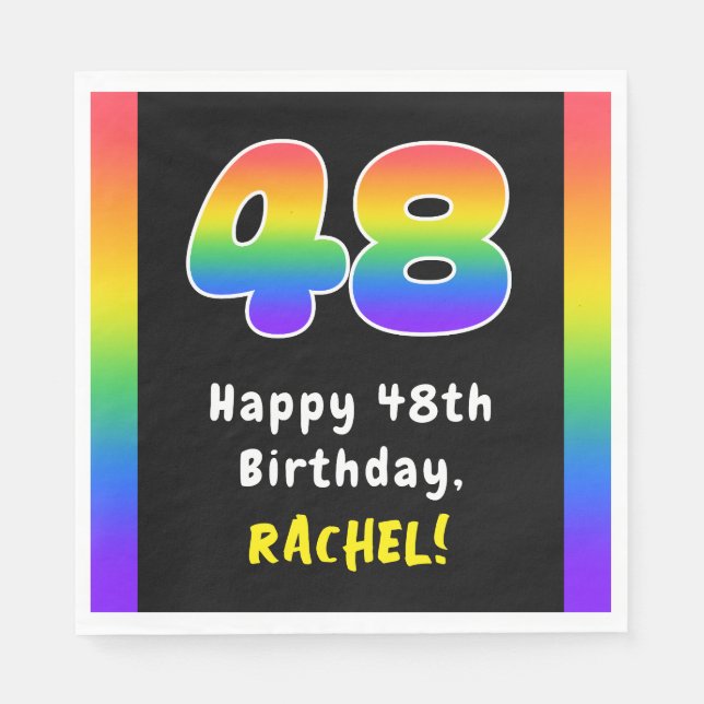 48th Birthday: Rainbow Spectrum # 48, Custom Name Napkin (Front)