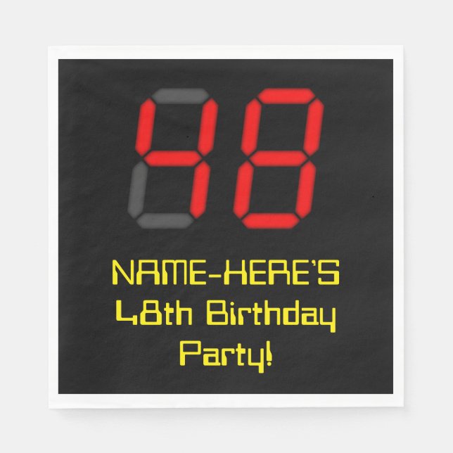 48th Birthday: Red Digital Clock Style "48" + Name Napkin (Front)