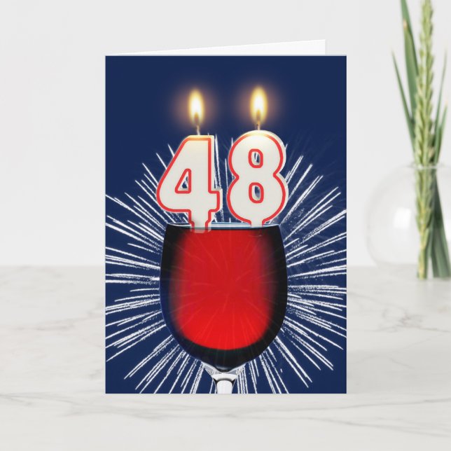 48th Birthday with wine and candles Card (Front)