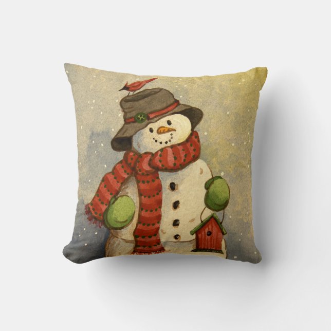4905 Snowman & Birdhouse Christmas Cushion (Front)