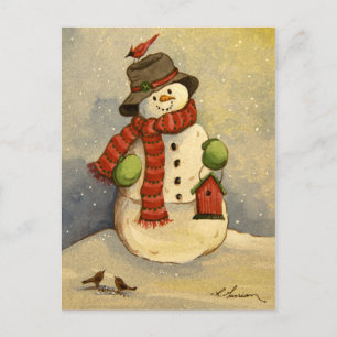 4905 Snowman & Birdhouse Christmas Holiday Postcard