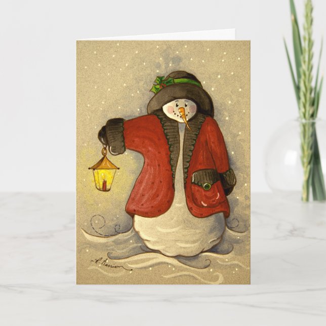 4910 Snowman & Lantern Christmas Holiday Card (Front)