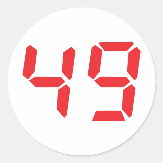 49 fourty-nine red alarm clock digital number classic round sticker (Front)