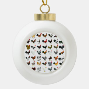 49 Roosters Ceramic Ball Christmas Ornament