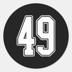 #49 White Outline Number 49 Sports Fan Jersey Styl Classic Round Sticker