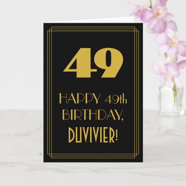 49th Birthday – Art Deco Inspired Look "49" & Name Card (Orchid)