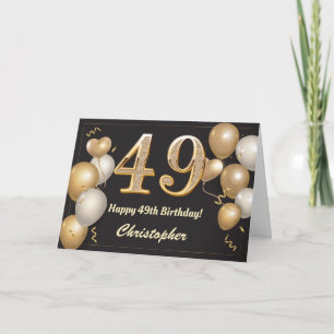 49th Birthday Black and Gold Balloons Birthday Card