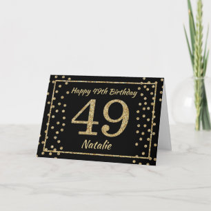 49th Birthday Black and Gold Glitter Confetti Card