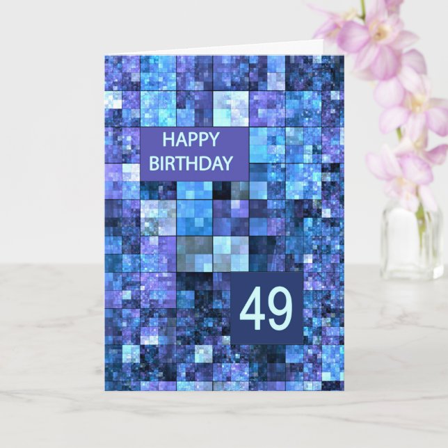 49th Birthday, Blue Squares, Card (Orchid)