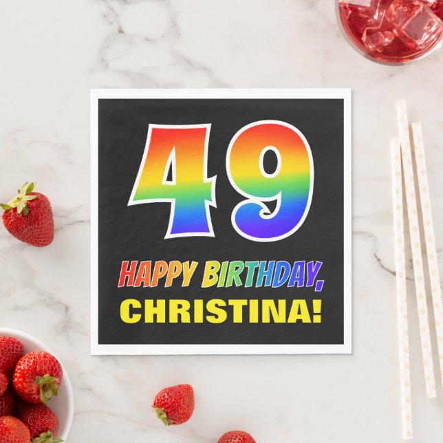 49th Birthday: Bold, Fun, Simple, Rainbow 49 Napkin (Insitu)
