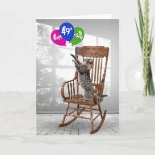 49th Birthday Cat With Balloons Card