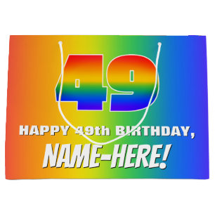 49th Birthday: Colorful, Fun Rainbow Pattern # 49 Large Gift Bag