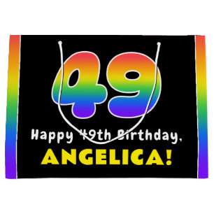 49th Birthday: Colourful Rainbow # 49, Custom Name Large Gift Bag