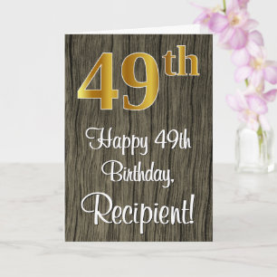 49th Birthday: Elegant Faux Gold Look #, Faux Wood Card