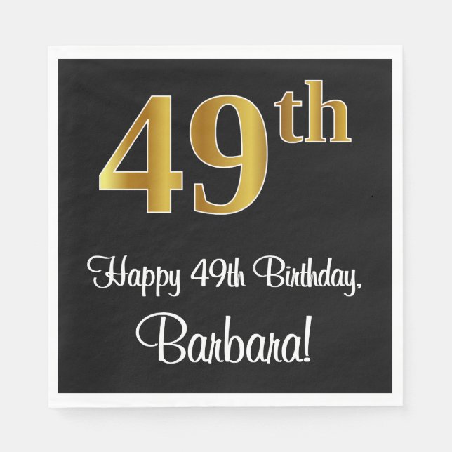 49th Birthday ~ Elegant Luxurious Faux Gold Look # Napkin (Front)