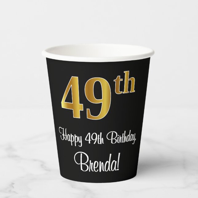 49th Birthday - Elegant Luxurious Faux Gold Look # Paper Cups (Front)