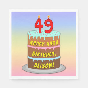 49th Birthday: Fun Cake and Candles + Custom Name Napkin