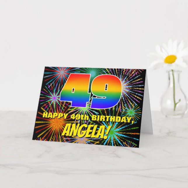 49th Birthday: Fun, Colourful Celebratory Firework Card (Small Plant)
