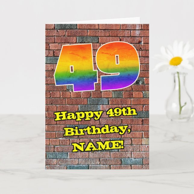 49th Birthday: Fun Graffiti-Inspired Rainbow 49 Card (Small Plant)