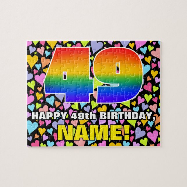 49th Birthday — Fun, Loving Heart Shapes + “49” Jigsaw Puzzle (Horizontal)