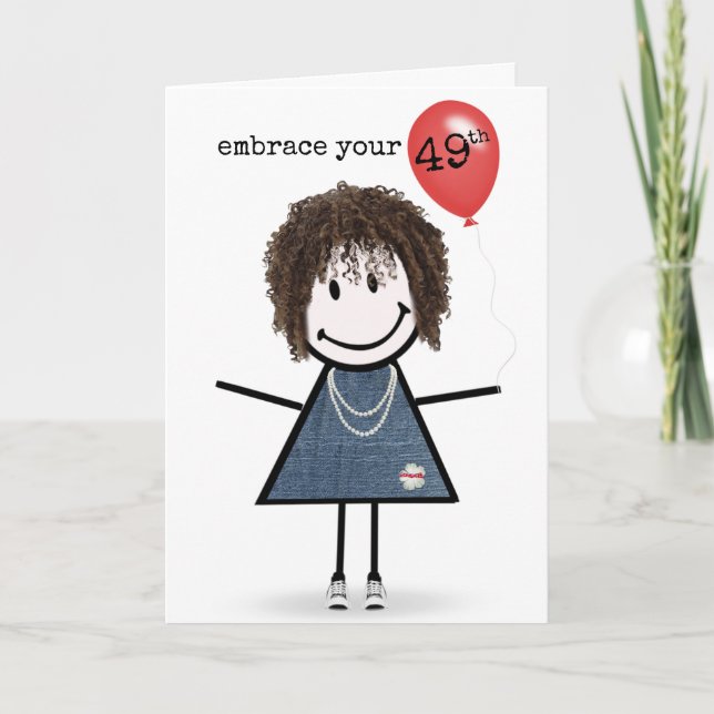 49th Birthday Girl with Red Balloon  Card (Front)