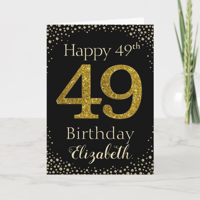49th Birthday Golden Glitter Card (Front)