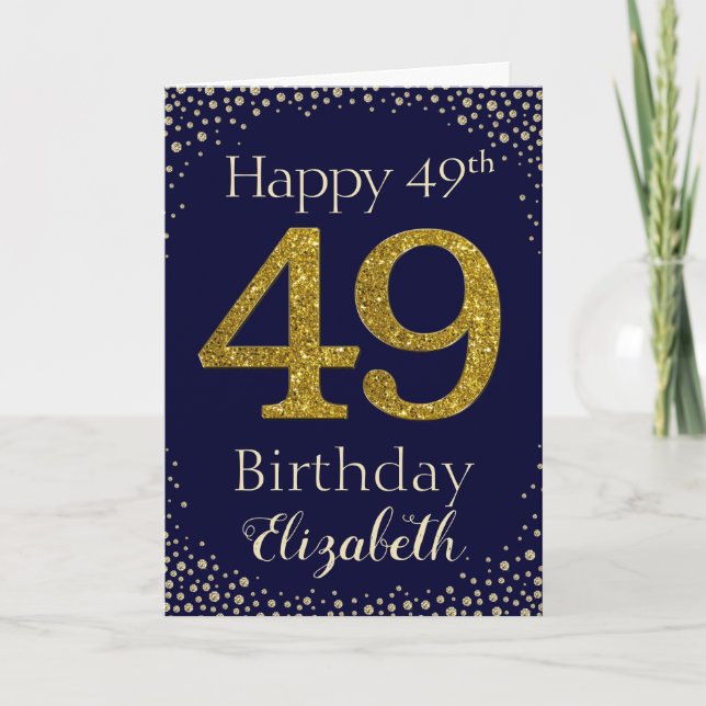 49th Birthday Golden Glitter Card (Front)