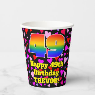 49th Birthday: Loving Hearts Pattern, Rainbow 49 Paper Cups