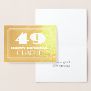 49th Birthday: Name + Art Deco Inspired Look "49" Foil Card