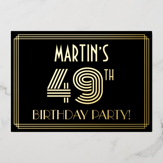 49th Birthday Party — Art Deco Style “49” + Name (Front)
