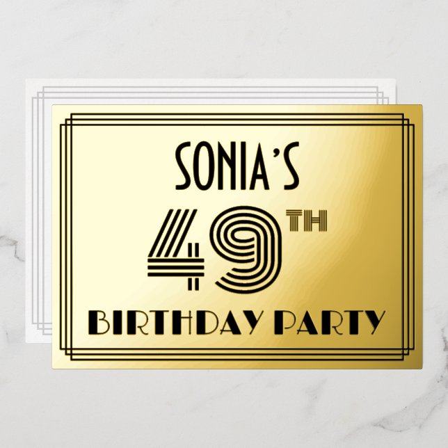 49th Birthday Party — Art Deco Style “49” & Name (Front/Back)