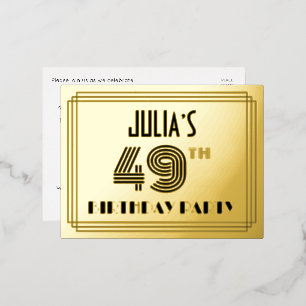49th Birthday Party ~ Art Deco Style “49” + Name Foil Invitation Postcard