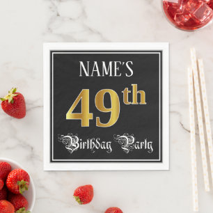 49th Birthday Party — Fancy Script, Faux Gold Lo Napkin