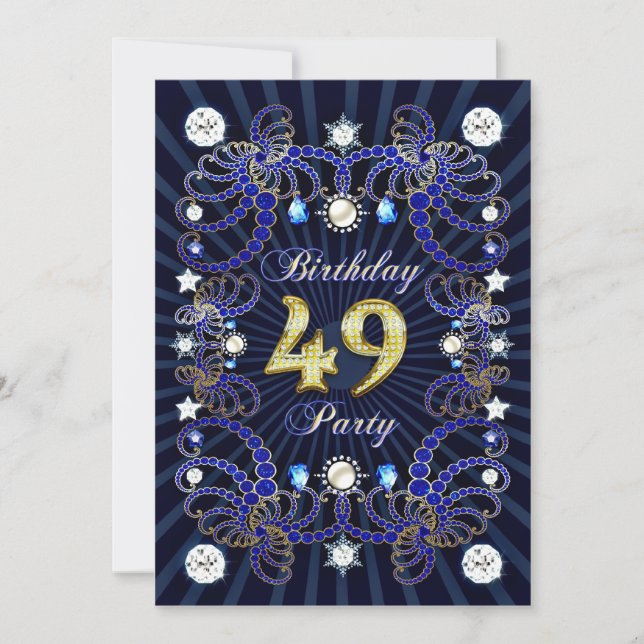 49th birthday party invite with masses of jewels (Front)