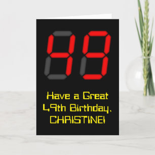49th Birthday: Red Digital Clock Style "49" + Name Card